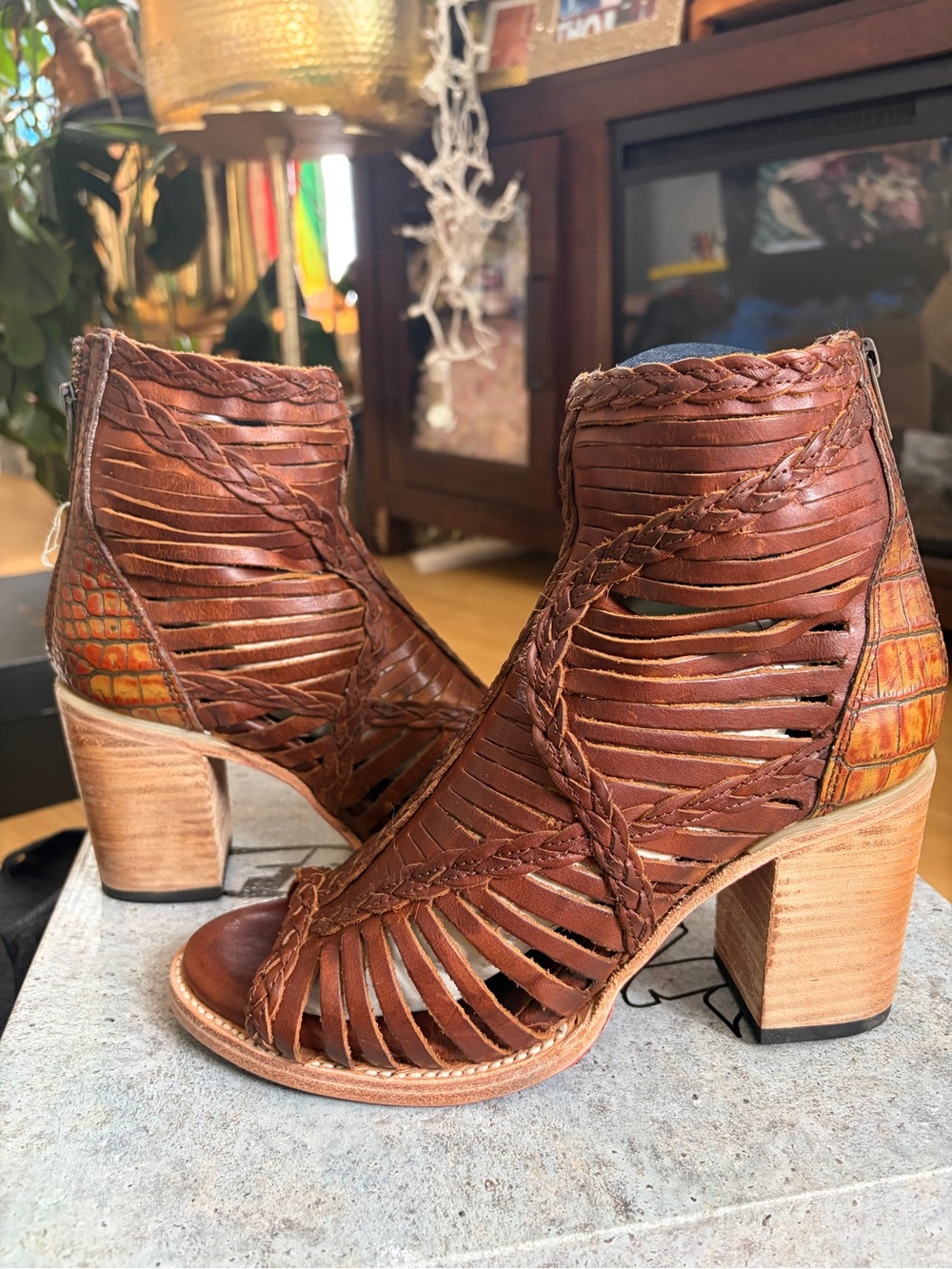 Freebird by Steven Brown Braided Cutout Leather Open-Toe Heel Boots - Picture 2 of 8